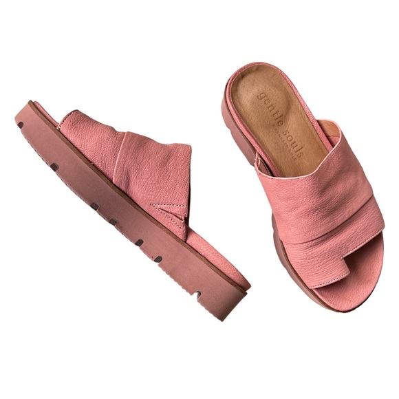 Gentle Souls by Kenneth Cole Pink Leather Toe Thong Platform Slides Sandals  6.5 - Picture 3 of 14